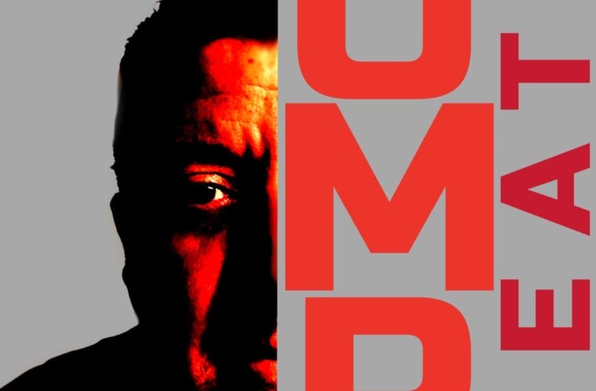 A digitally stylized image of a man's partially shadowed face with bold red letters "OMAR BEATS" vertically alongside him against a gray background.